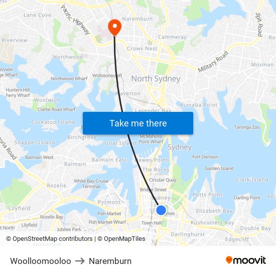 Woolloomooloo to Naremburn map