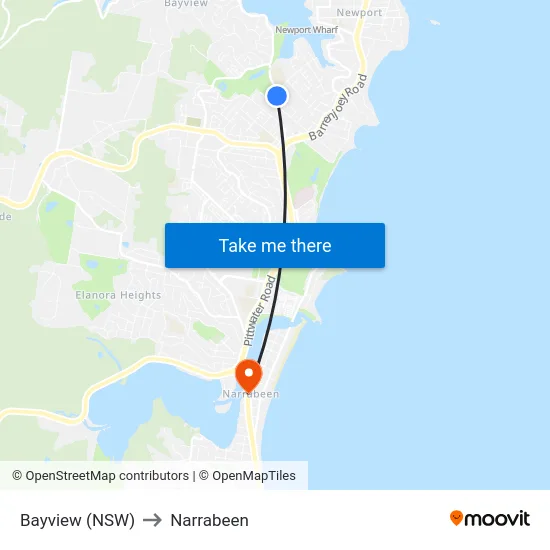 Bayview (NSW) to Narrabeen map