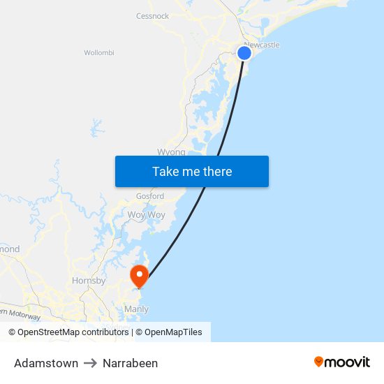 Adamstown to Narrabeen map