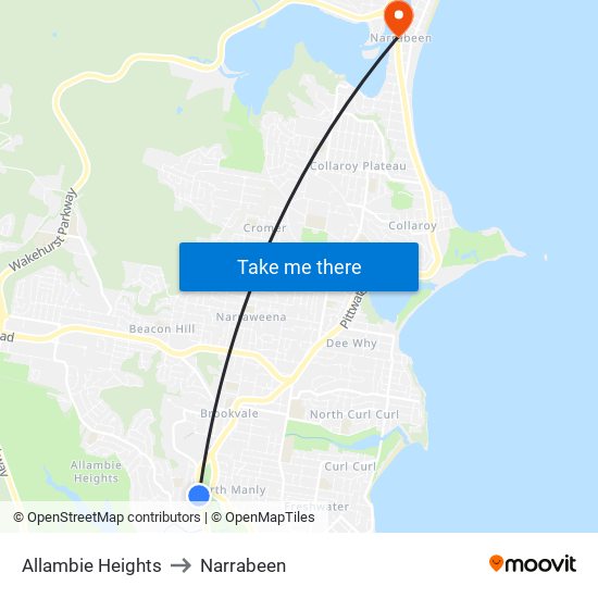 Allambie Heights to Narrabeen map