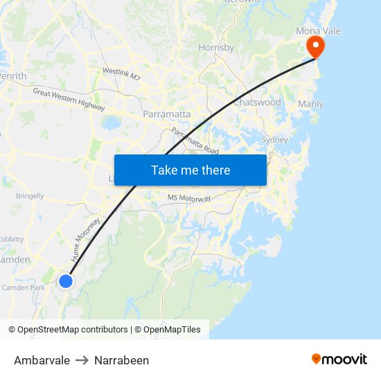 Ambarvale to Narrabeen map