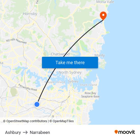 Ashbury to Narrabeen map