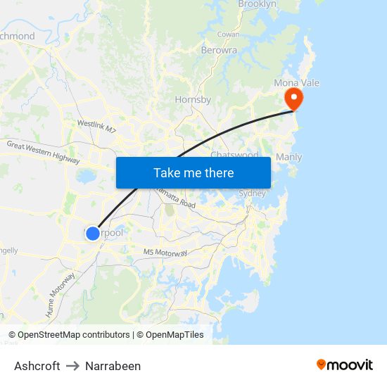 Ashcroft to Narrabeen map