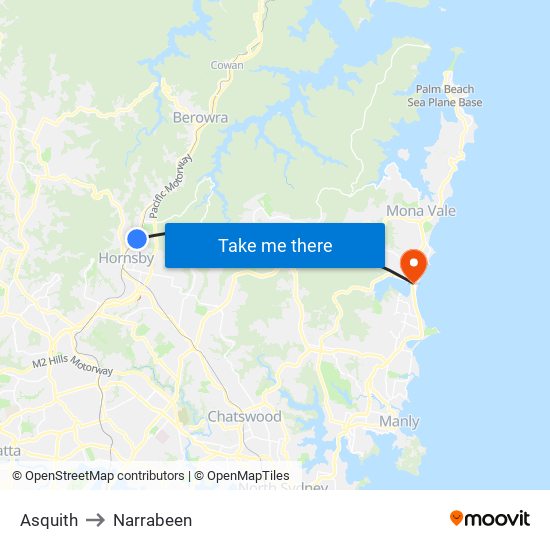 Asquith to Narrabeen map