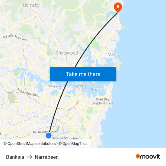 Banksia to Narrabeen map