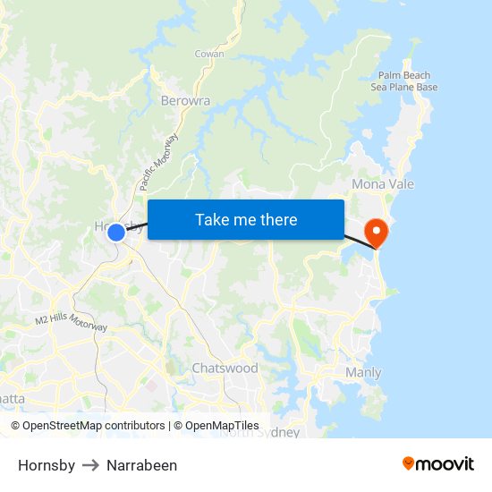 Hornsby to Narrabeen map