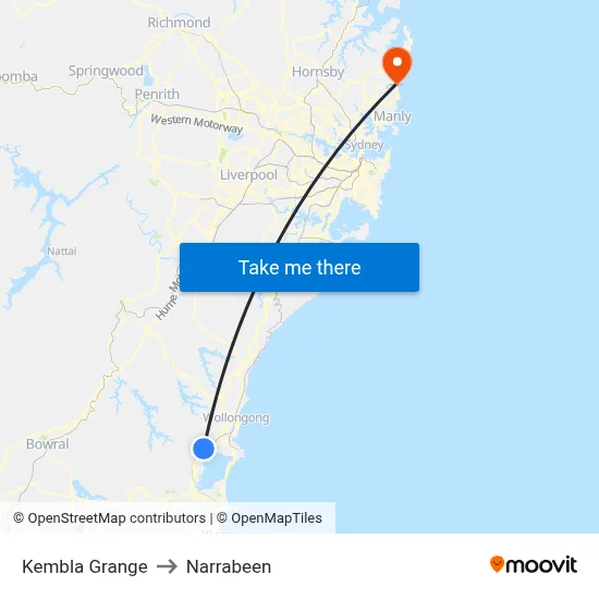 Kembla Grange to Narrabeen map