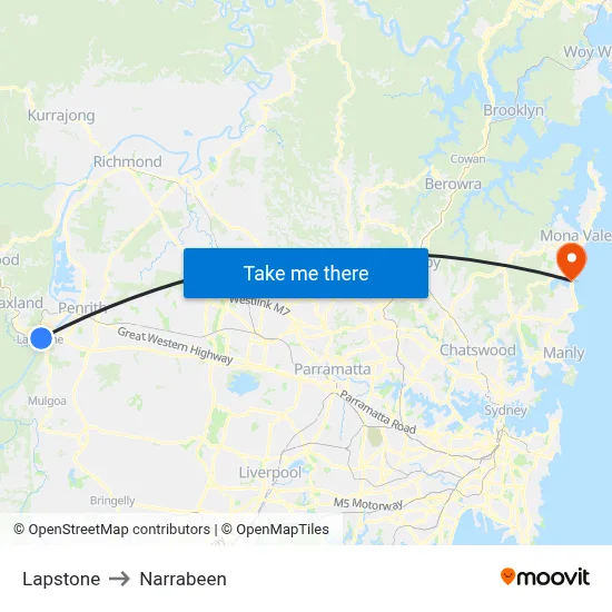 Lapstone to Narrabeen map