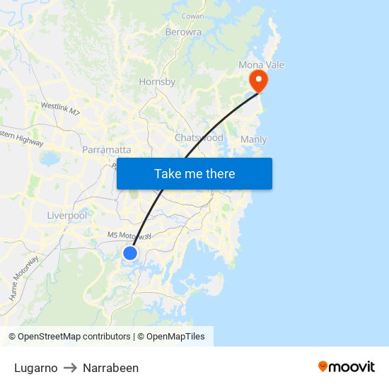 Lugarno to Narrabeen map