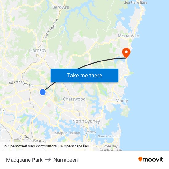 Macquarie Park to Narrabeen map