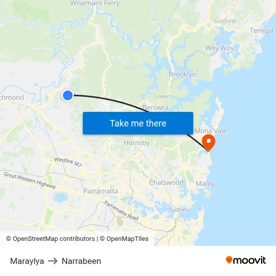 Maraylya to Narrabeen map