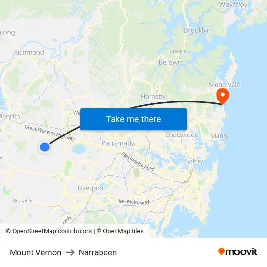 Mount Vernon to Narrabeen map