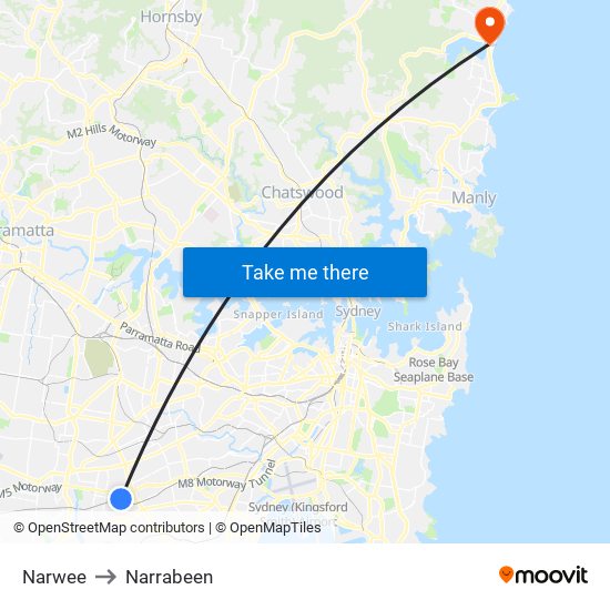 Narwee to Narrabeen map