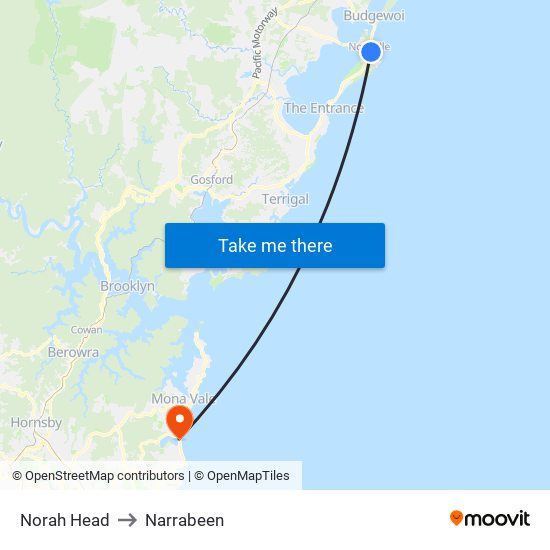 Norah Head to Narrabeen map