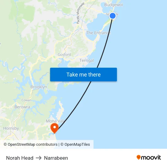 Norah Head to Narrabeen map