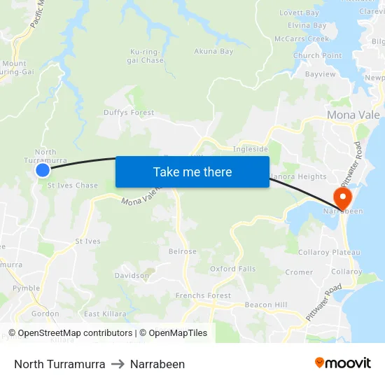 North Turramurra to Narrabeen map