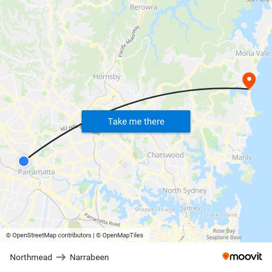 Northmead to Narrabeen map
