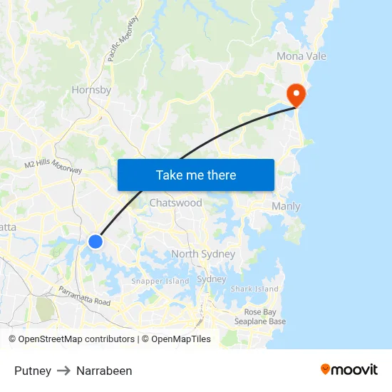 Putney to Narrabeen map