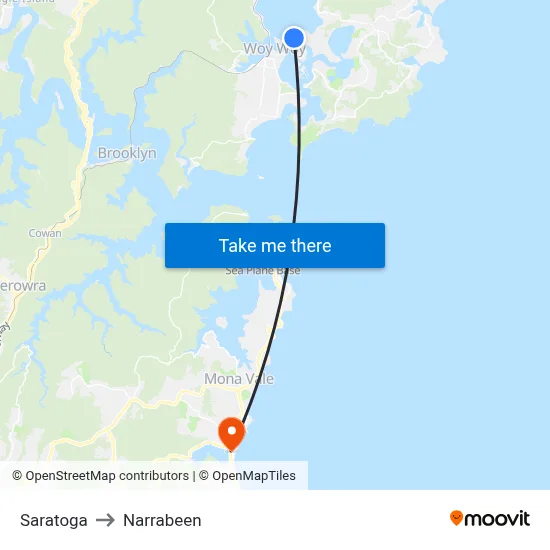 Saratoga to Narrabeen map