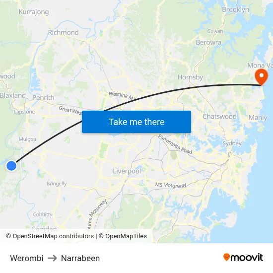 Werombi to Narrabeen map
