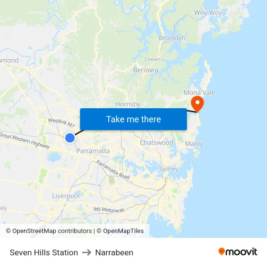 Seven Hills Station to Narrabeen map