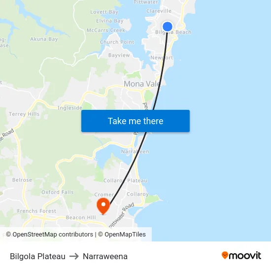 Bilgola Plateau to Narraweena map