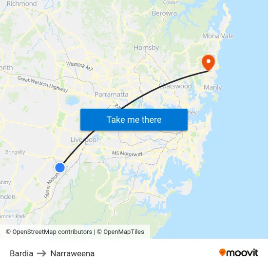 Bardia to Narraweena map