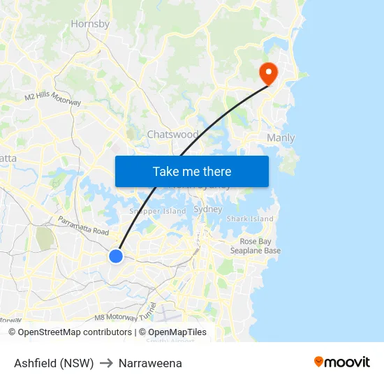 Ashfield (NSW) to Narraweena map