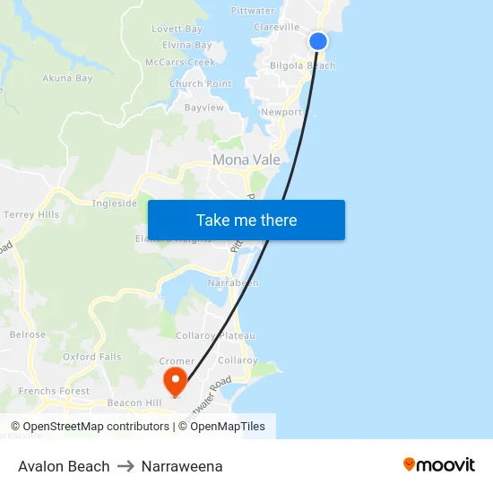 Avalon Beach to Narraweena map