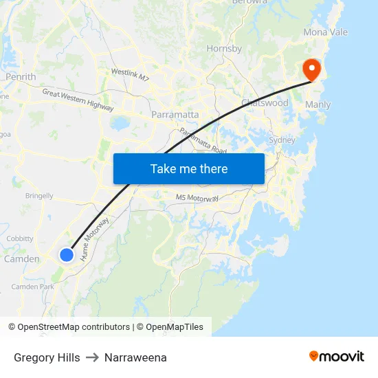 Gregory Hills to Narraweena map