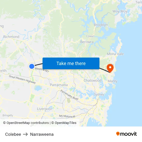 Colebee to Narraweena map