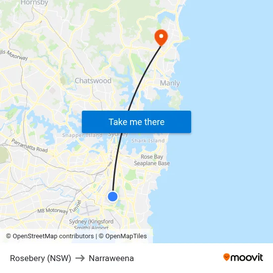 Rosebery (NSW) to Narraweena map