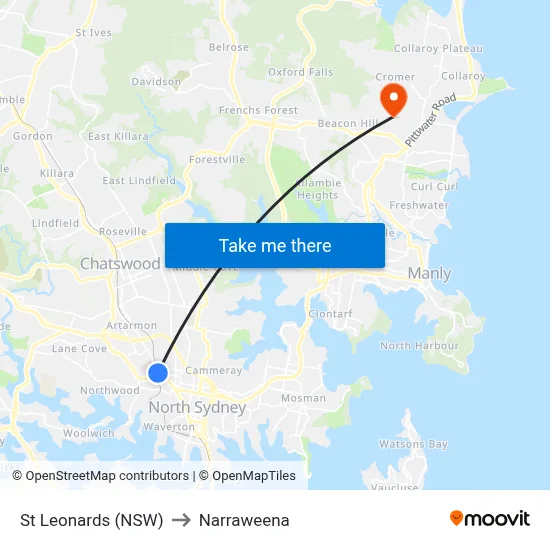 St Leonards (NSW) to Narraweena map