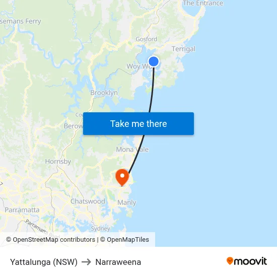 Yattalunga (NSW) to Narraweena map
