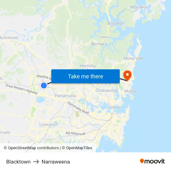 Blacktown to Narraweena map