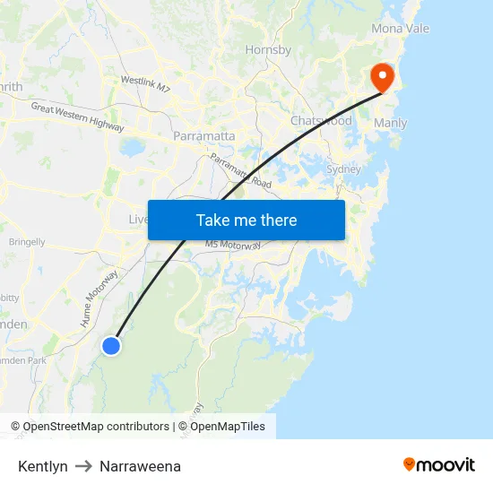 Kentlyn to Narraweena map