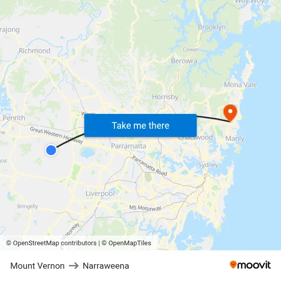 Mount Vernon to Narraweena map