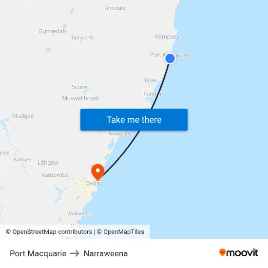 Port Macquarie to Narraweena map