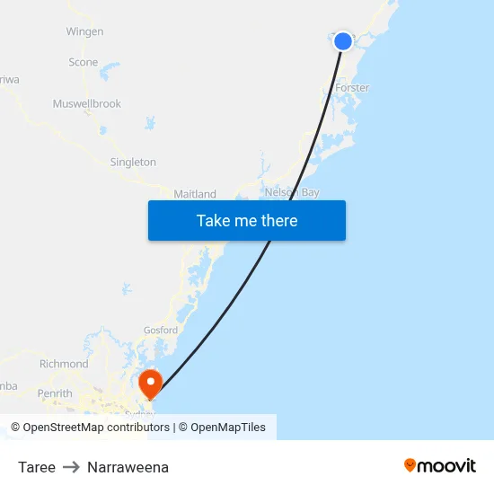 Taree to Narraweena map