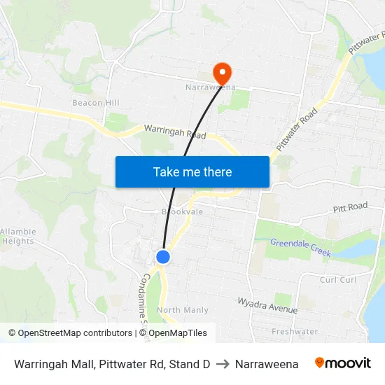 Warringah Mall, Pittwater Rd, Stand D to Narraweena map