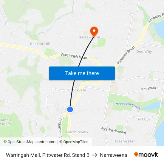 Warringah Mall, Pittwater Rd, Stand B to Narraweena map