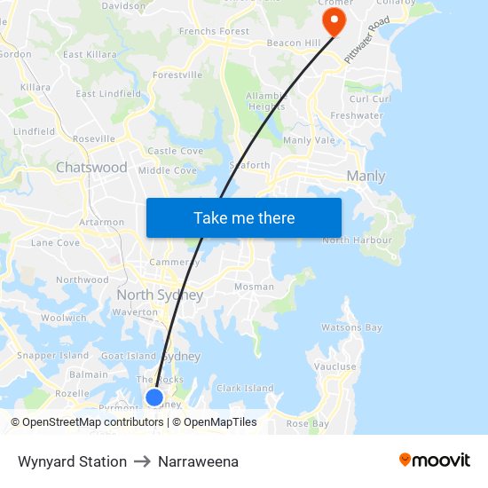 Wynyard Station to Narraweena map