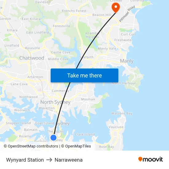 Wynyard Station to Narraweena map