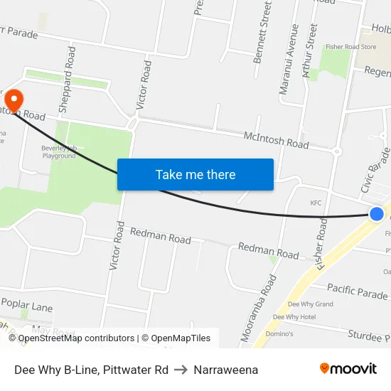 Dee Why B-Line, Pittwater Rd to Narraweena map