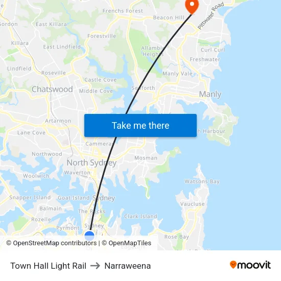 Town Hall Light Rail to Narraweena map