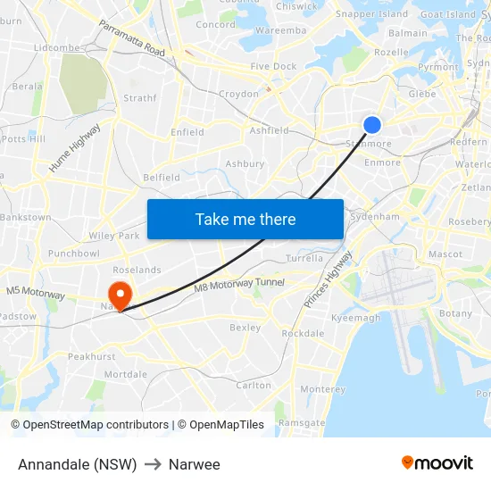 Annandale (NSW) to Narwee map