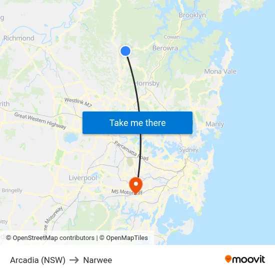 Arcadia (NSW) to Narwee map