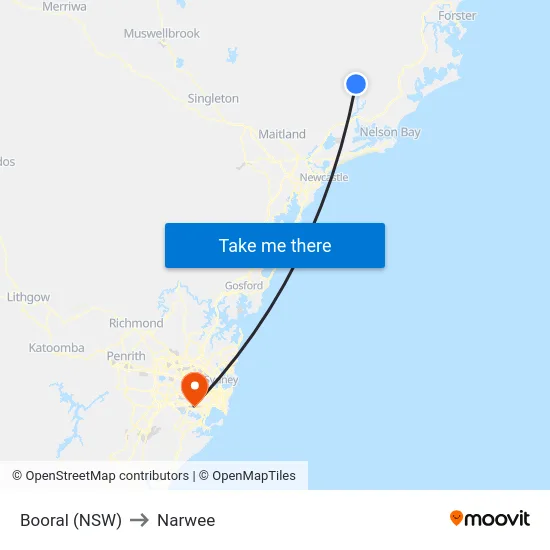 Booral (NSW) to Narwee map
