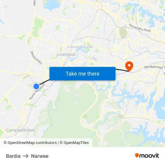 Bardia to Narwee map