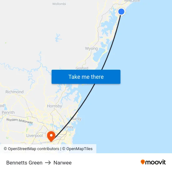 Bennetts Green to Narwee map